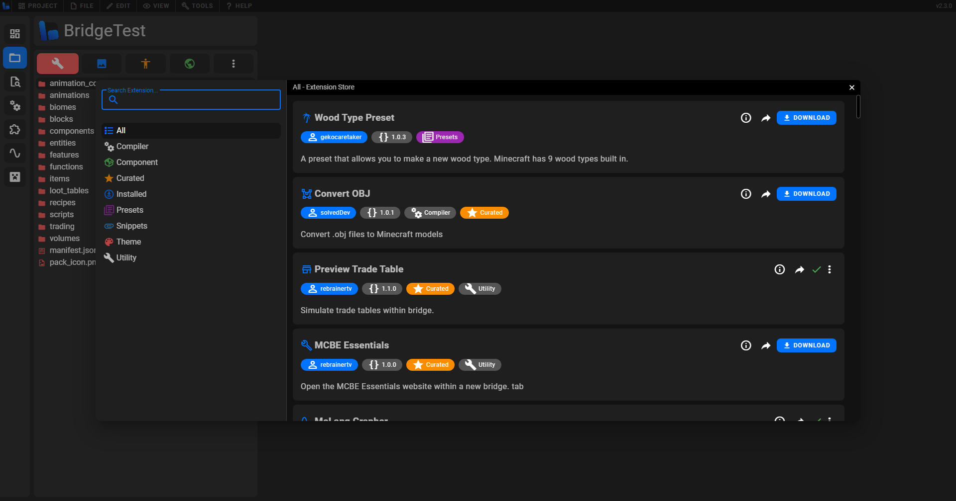 Screenshot of the extension store