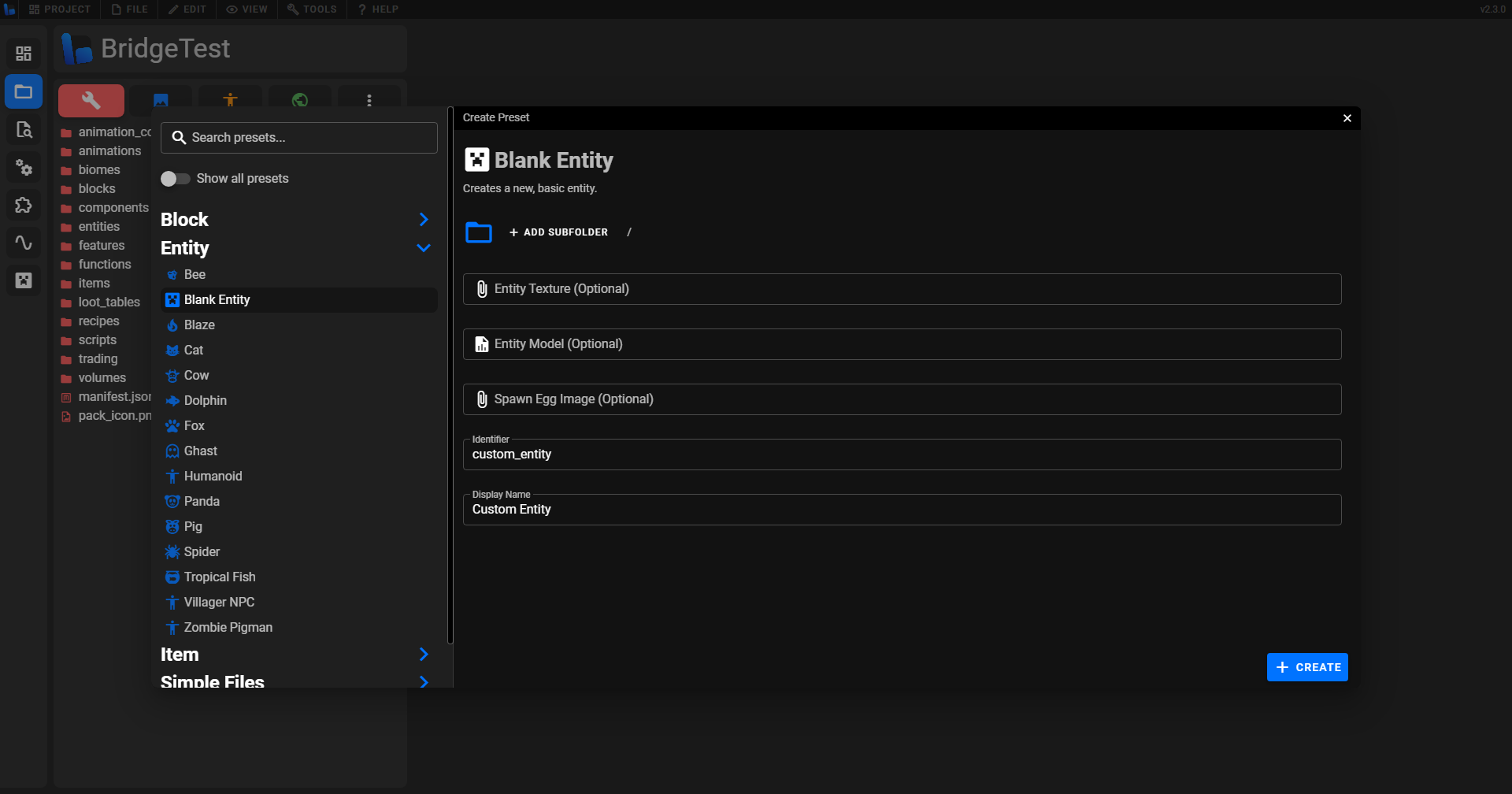 screenshot of preset window