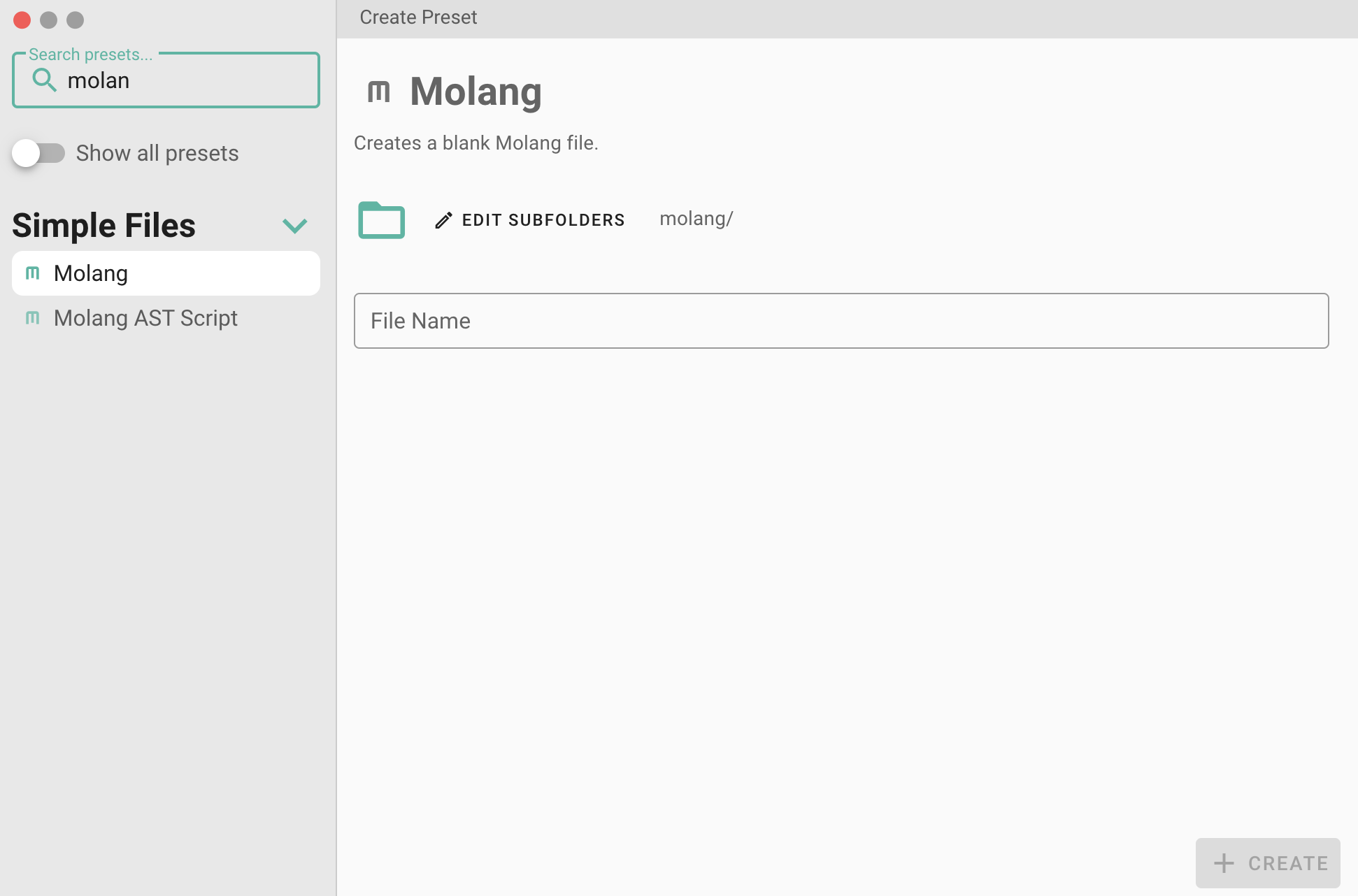 Creating a molang file