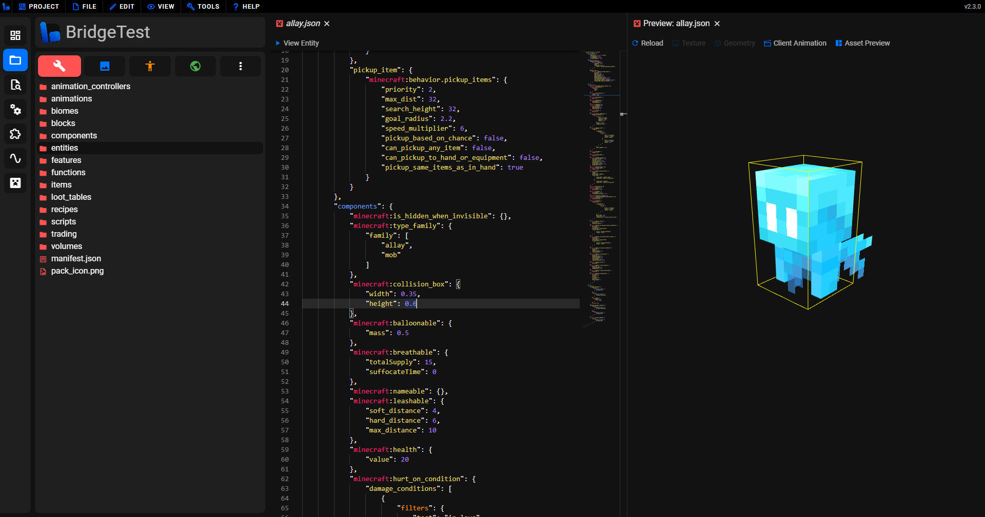 screenshot of allay entity preview