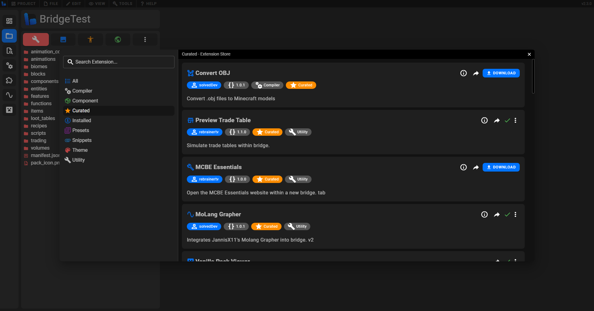 screenshot of the extension store