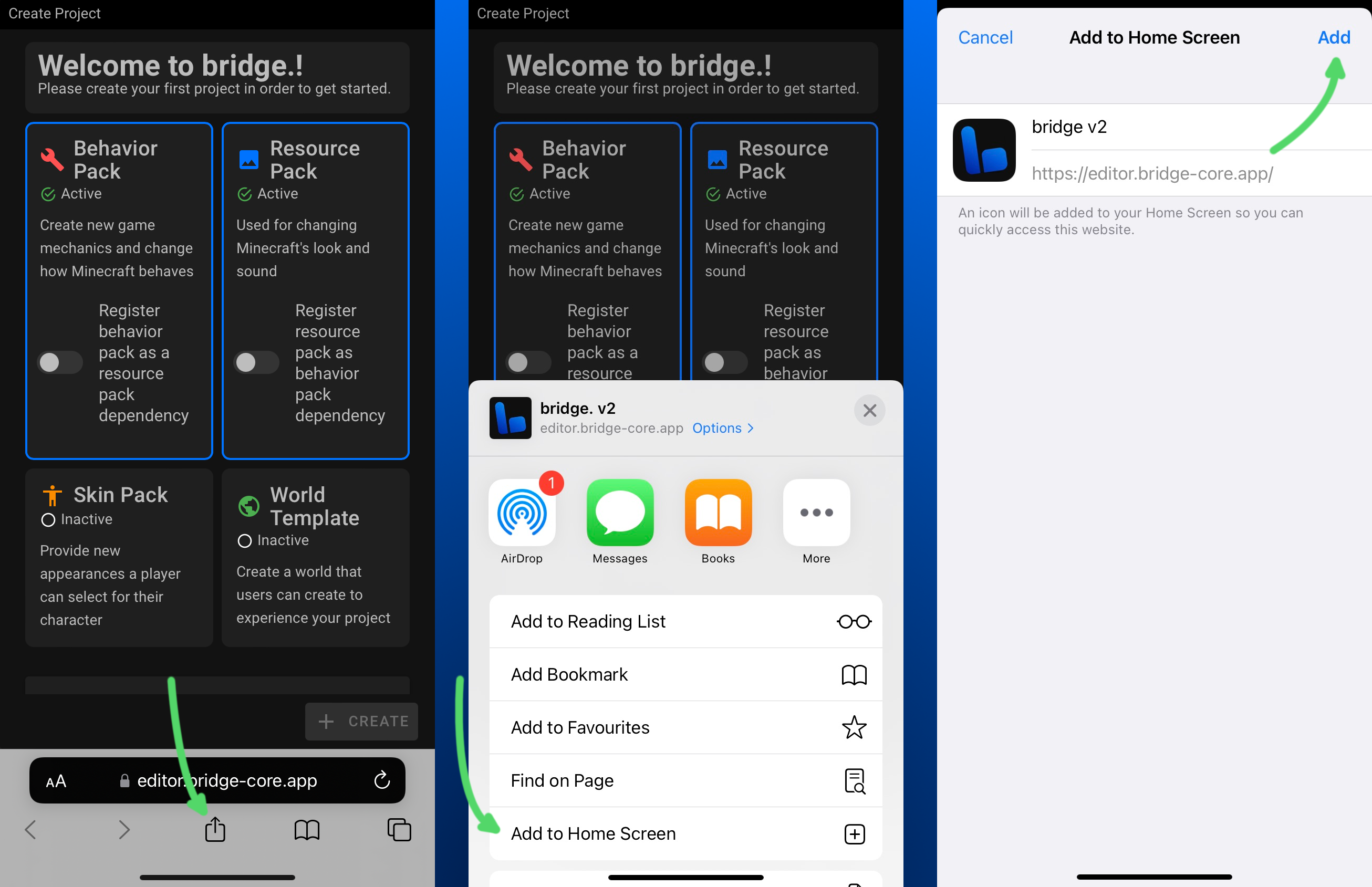 screenshots showing step by step installation on ios