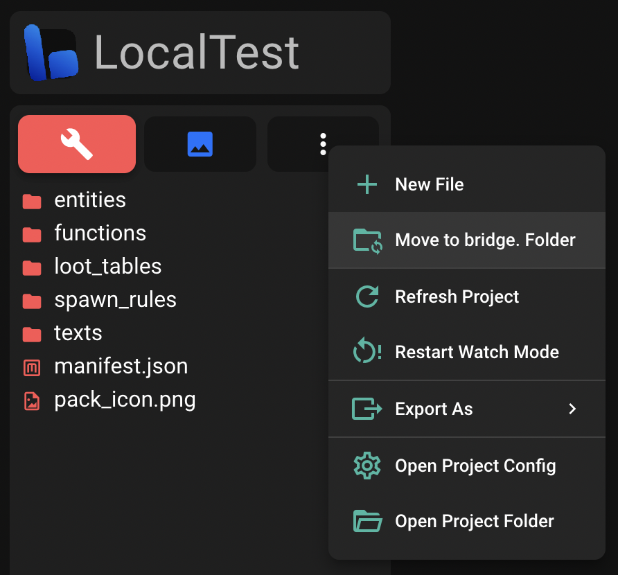 Screenshot of bridge.'s project chooser showing how to move a project.