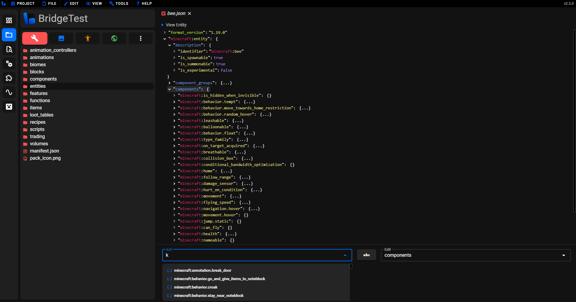 Screenshot of tree editor